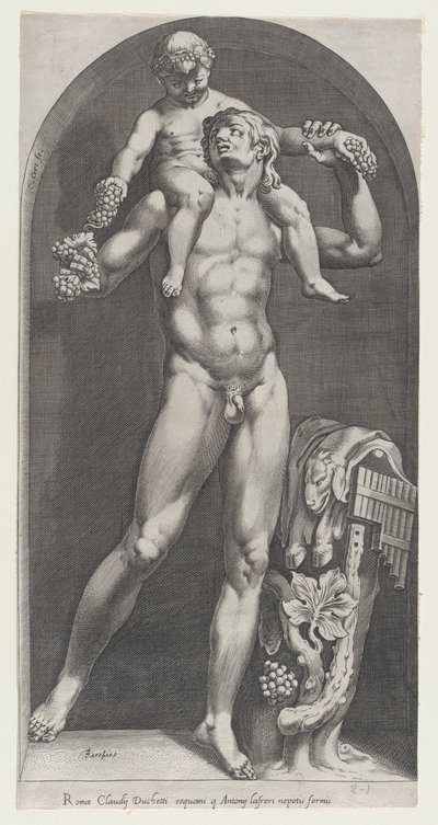 Speculum Romanae Magnificentiae: Bacchus op de Schouders van een Sater door Cornelis Cort