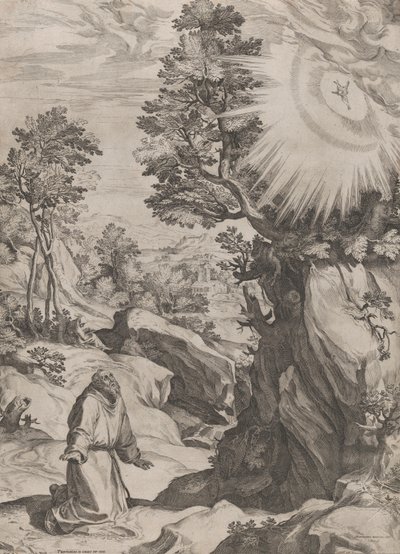 St. Franciscus Berouwvol in de Wildernis door Cornelis Cort