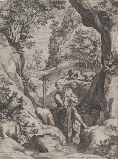 St. Hiëronymus Boetvaardig in de Wildernis, 1573 door Cornelis Cort