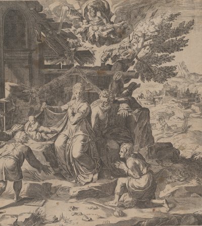De Aanbidding van de Herders, 1569. door Cornelis Cort