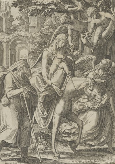 De vlucht naar Egypte door Cornelis Cort