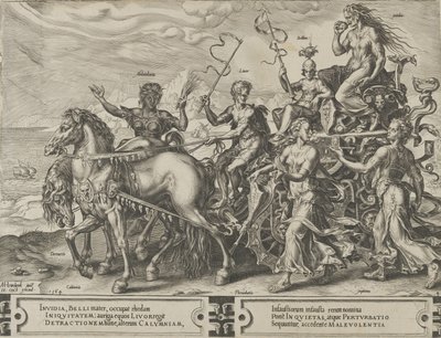 De triomf van afgunst, uit De cyclus van de wisselvalligheden van menselijke zaken, plaat 4 door Cornelis Cort