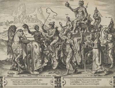 De triomf van de rijkdom, uit De cyclus van de wisselvalligheden van menselijke zaken, plaat 2, 1564 door Cornelis Cort