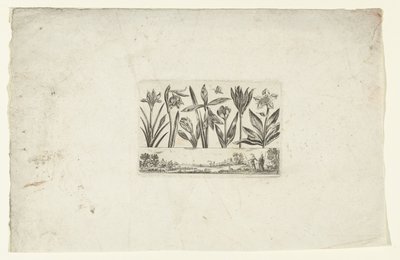Rij bloemen boven landschap door Cornelis Danckerts (I)