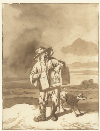 Jongen met een kijkkastje en een hondje, ca. 1700 door Cornelis Dusart