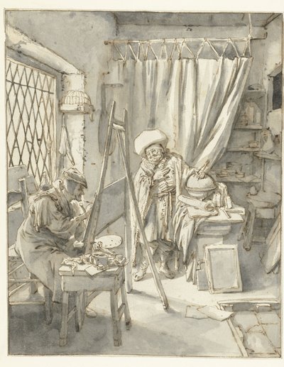 Schilder met een model in zijn atelier door Cornelis Dusart