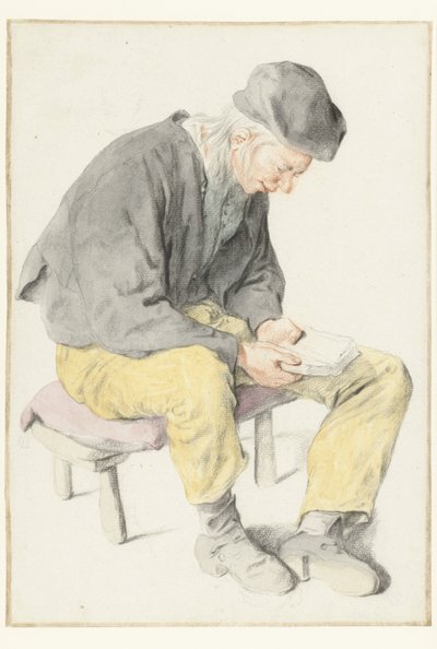 Zittende man die leest, naar rechts gericht door Cornelis Dusart