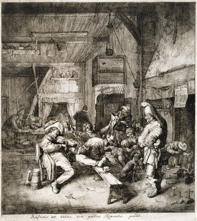 De violist zittend in de herberg door Cornelis Dusart