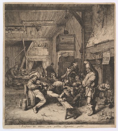 De violist zittend in de herberg, 1685 door Cornelis Dusart