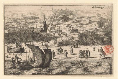 Gezicht op Scheveningen vanaf zee door Cornelis Elandts
