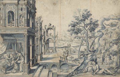 Jacob ontvangt de zegen van Izaäk; Jacobs ladder door Cornelis Floris (II)