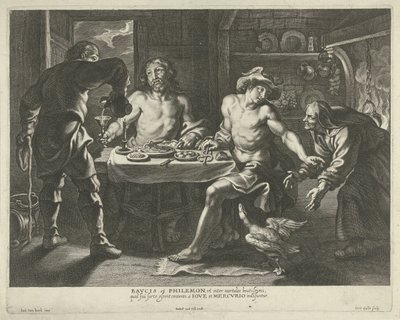 Jupiter en Mercurius in het huis van Philemon en Baucis door Cornelis Galle (I)
