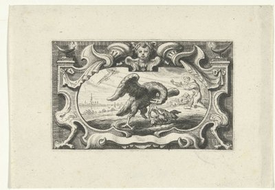 Vignet met pelikaan die zijn jongen met eigen bloed voedt door Cornelis Galle (II) (attributed to)