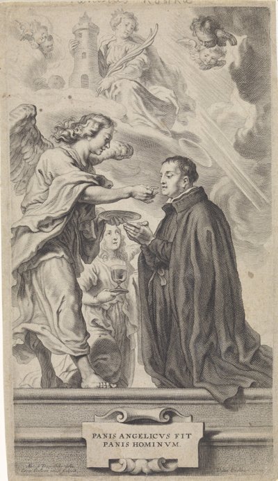 Communie van H. Stanislaus Kostka (?) bij een engel door Cornelis Galle (II)