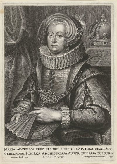 Portret van Maria Anna van Oostenrijk, vrouw van keizer Ferdinand III door Cornelis Galle (II)