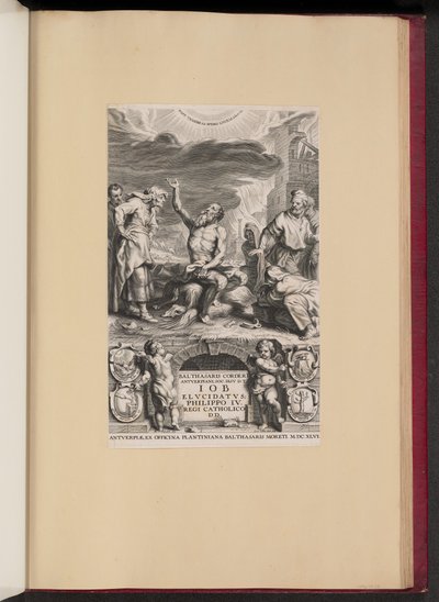 Titelpagina voor Balthasar Cordier, Iob Elvcidatvs door Cornelis Galle II after Abraham van Diepenbeeck