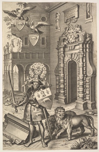 Allegorisch portret van Graaf Tassis illustratie uit Jean Jacques Chifflet, Les marques ..., 1645 door Cornelis Galle I