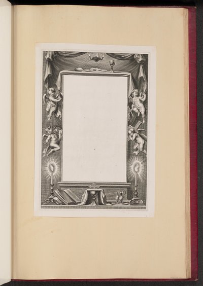 Randillustratie met Putti die de Attributen van het Lijden Vasthouden door Cornelis Galle I