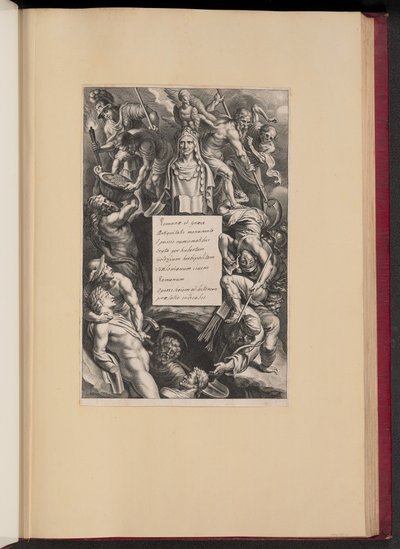 Titelpagina voor Hubert Goltzius, Romanae et Graecae Antiqvitatis Monvmenta (Opera Omnia, I) door Cornelis Galle I after Sir Peter Paul Rubens