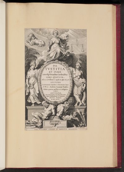 Titelpagina voor Leonard Lessius, De Ivstitia et Ivre... door Cornelis Galle I after Sir Peter Paul Rubens