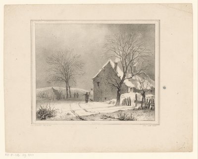 Huizen in sneeuwlandschap door Cornelis Gerrit Verburgh