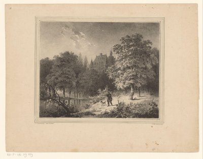 Jager in een bos door Cornelis Gerrit Verburgh