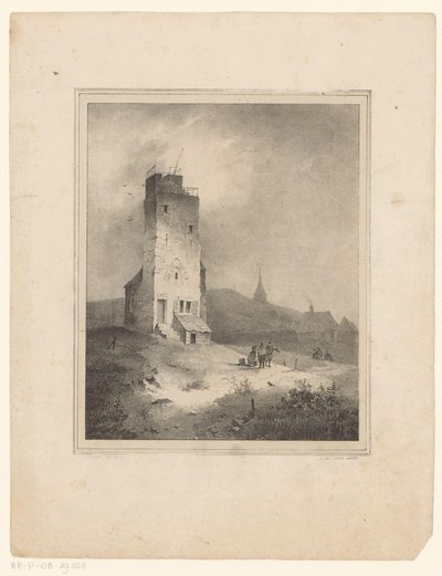 Toren in duinlandschap door Cornelis Gerrit Verburgh