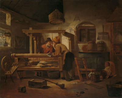 Weverswerkplaats door Cornelis Gerritsz Decker