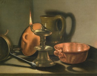 Stilleven met olielamp door Cornelis Jacobsz