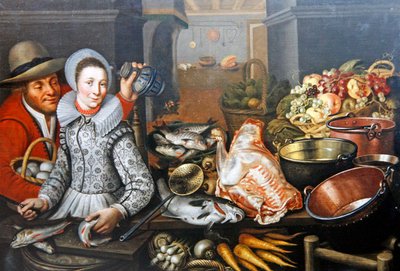 Keukenstilleven met twee figuren door Cornelis Jacobsz Delff