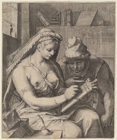 Rekenen door Cornelis Jacobsz Drebbel, after Hendrik Goltzius