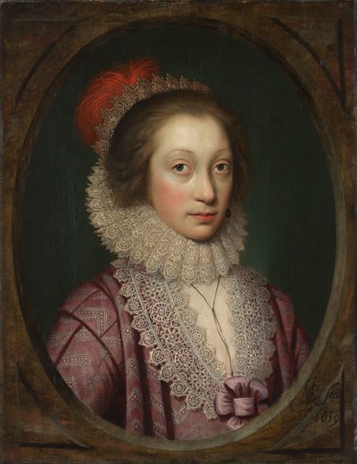 Portret van een vrouw, mogelijk Elizabeth Boothby door Cornelis Jonson (called Jonson van Ceulen)