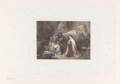 Biddende non bij ziek kind door Cornelis Kruseman