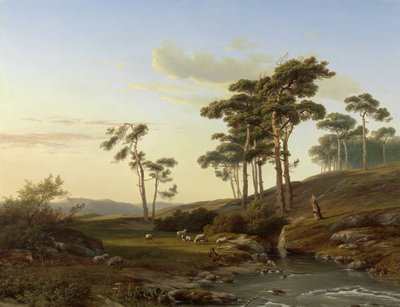 Avondstemming met herder door Cornelis Lieste (signed by artist)