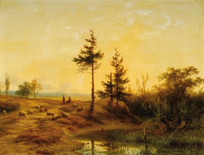 Een uitgestrekt heidelandschap door Cornelis Lieste