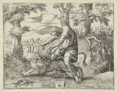 Simson doodt de leeuw door Cornelis Massijs