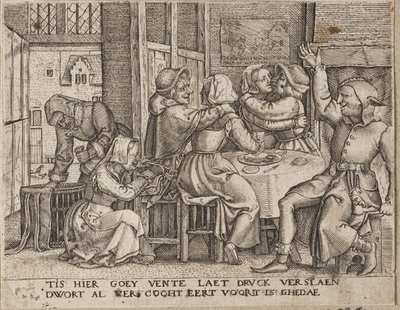 Twee koppels geliefden in een herberg door Cornelis Massijs