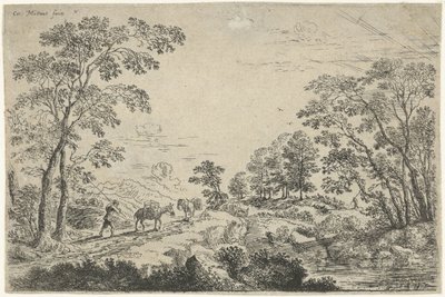 Landschap met muilezeldrijver door Cornelis Matthieu