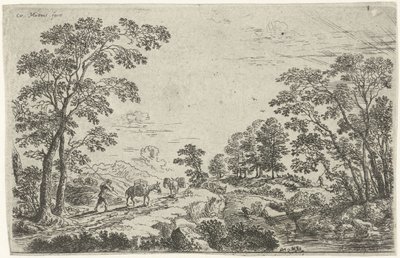 Landschap met muilezeldrijver door Cornelis Matthieu