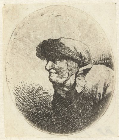 Buste van een oude vrouw, en profil door Cornelis Pietersz. Bega