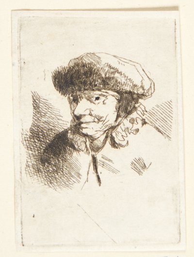 Glimlachende oude vrouw met bontmuts door Cornelis Pietersz Bega
