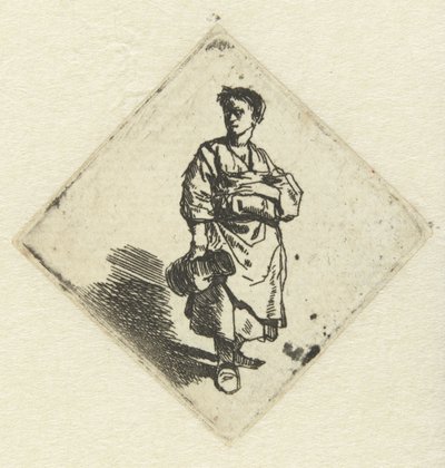 Staande vrouw met kruik in rechterhand door Cornelis Pietersz. Bega