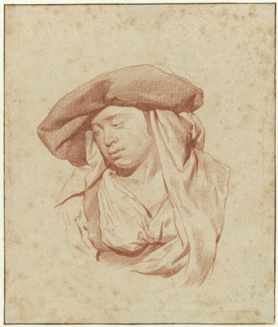 Studie van een vrouw, buste lengte, iets naar links en naar beneden kijkend door Cornelis Pietersz. Bega