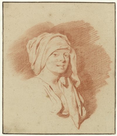 Studie van een vrouw, buste lengte, met een hoofdtooi, naar rechts gericht door Cornelis Pietersz. Bega