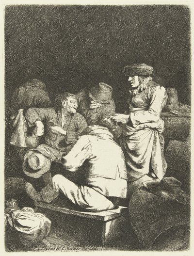 Waardin en gezelschap in herberg door Cornelis Pietersz. Bega