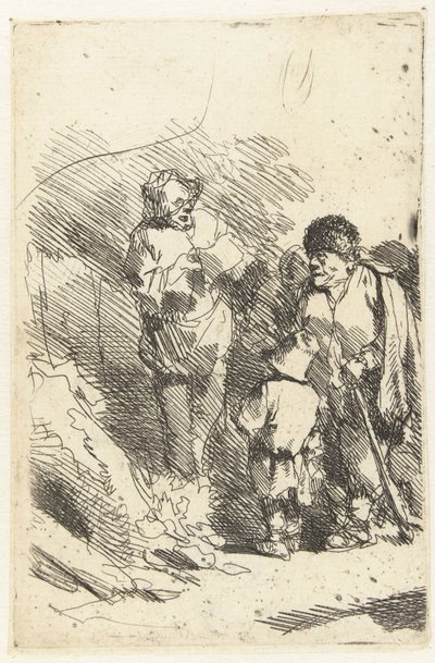 Zingende man en luisterend publiek onder wie kind en man door Cornelis Pietersz. Bega