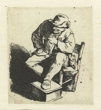 Zittende boer met pijp in linkerhand door Cornelis Pietersz. Bega