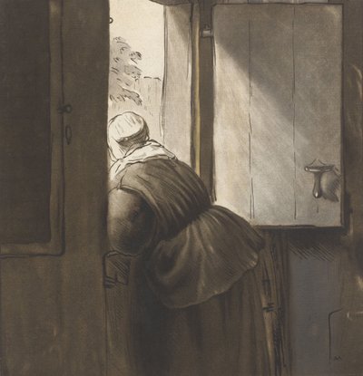 Een vrouw leunend op de onderste deur, naar Rembrandt van Rijn door Cornelis Ploos van Amstel