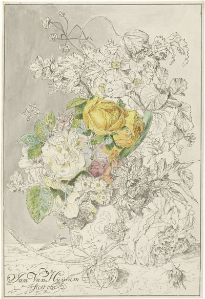 Bloemstuk door Cornelis Ploos van Amstel (signed by artist)