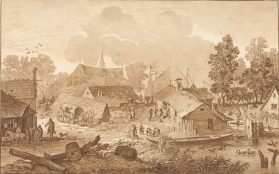 Dorpsgezicht met vijver door Cornelis Ploos van Amstel (signed by artist)